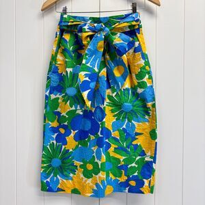 J Crew Floral Tie Pencil Skirt Women Size 0 Blue Green Yellow Spring‎ Bloomcore